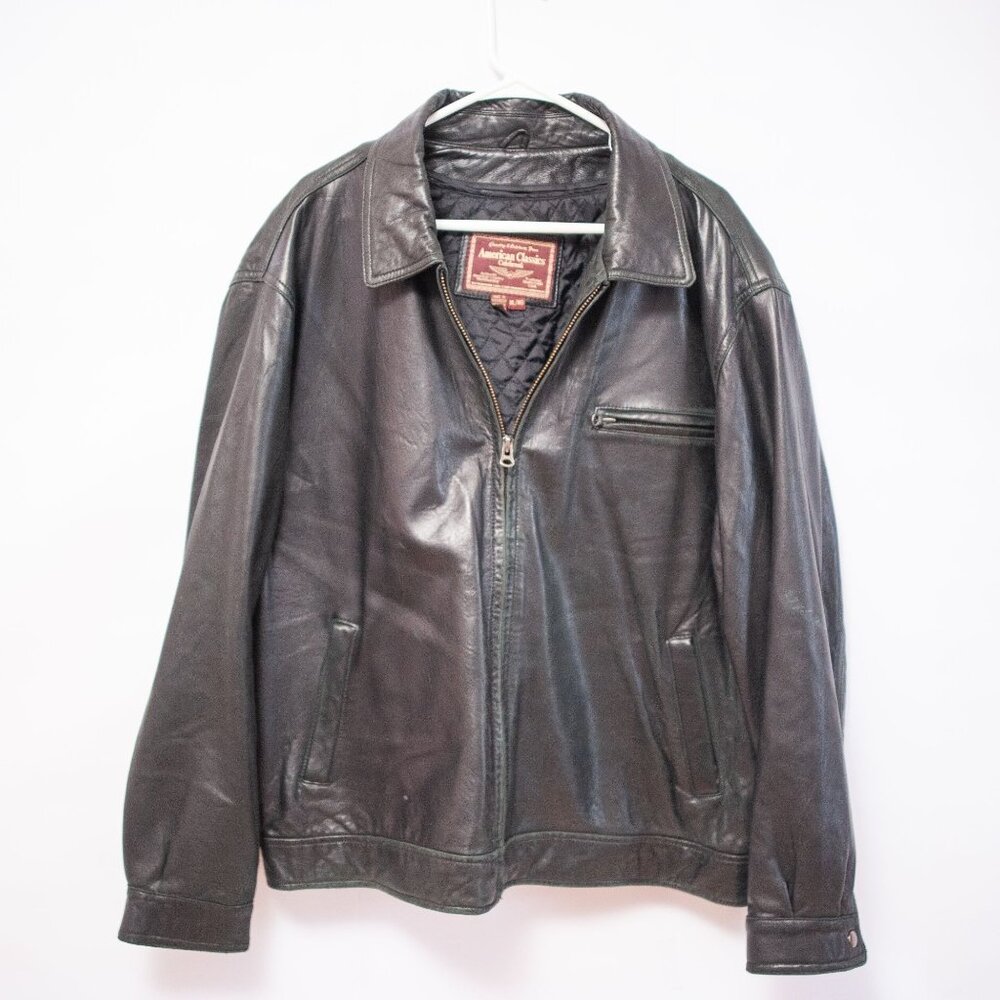 Vintage 90s American Classics Leather Jacket Mens XL Black Zip Out Lining Bomber